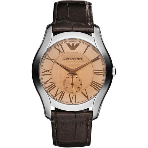 Men's Quartz Watch - Classic Amber Dial Dark Brown Leather Strap / AR1704 - Armani - Modalova