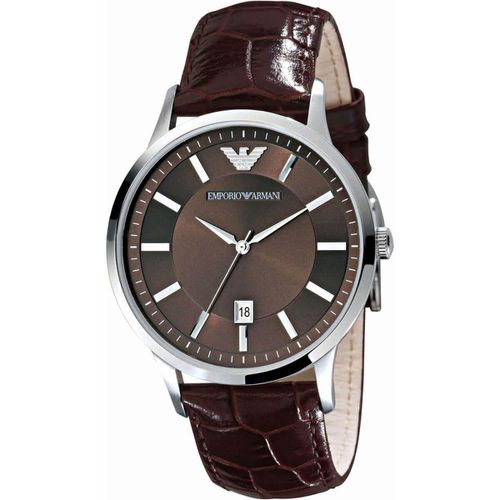 Men's Quartz Watch - Classic Brown Dial Brown Leather Strap / AR2413 - Armani - Modalova
