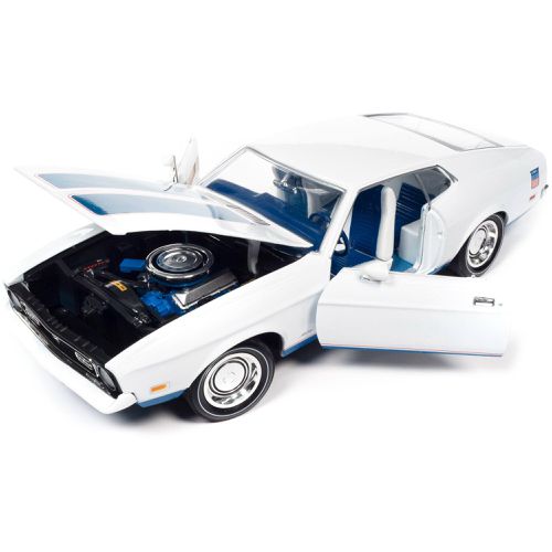 Scale Model Car - 1972 Ford Mustang Sprint White with Blue Stripes - Autoworld - Modalova