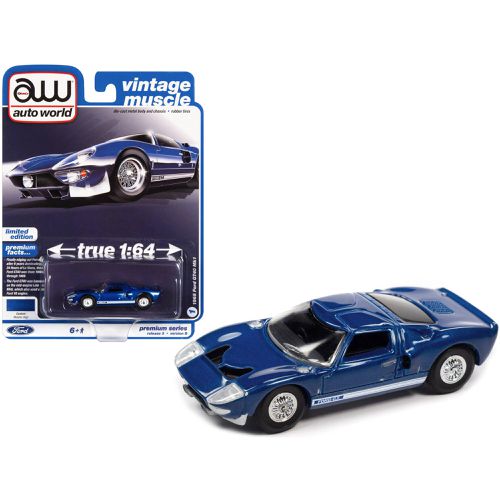 Diecast Model Car - 1965 Ford GT40 MK1 Blue Metallic with White - Autoworld - Modalova