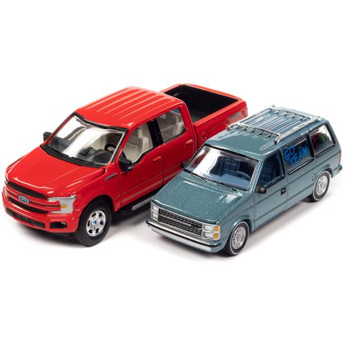 Auto World 1/64 Scale Pickup Truck and Car - Set of 2 Pieces Red and Blue Metallic - Autoworld - Modalova