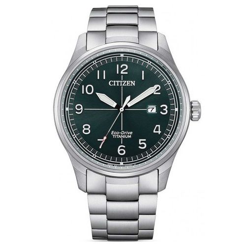 Men's Watch - Eco-Drive Green Dial Silver Titanium Bracelet / BM7570-80X - Citizen - Modalova