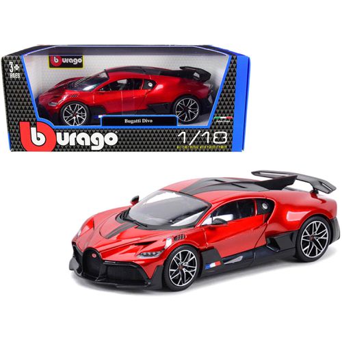 Diecast Model Car - Bugatti Divo Red Metallic with Carbon Accents - Bburago - Modalova