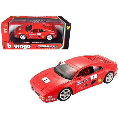 Scale Diecast Model Car - Ferrari F355 Challenge Detailed Exterior Red - Bburago - Modalova