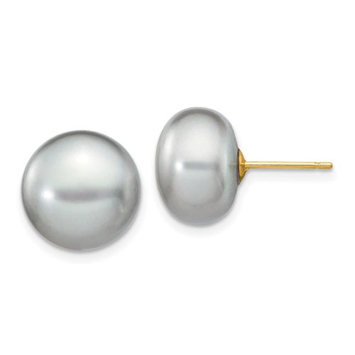 K 11-12mm Grey Button FW Cultured Pearl Stud Post Earrings - Jewelry - Modalova
