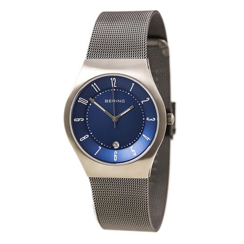 Men's Titanium Blue Dial Mesh Bracelet Date Watch - Bering - Modalova