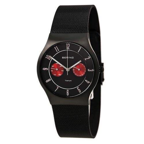 Men's Titanium Classic Black Mesh Bracelet Black Dial Watch - Bering - Modalova