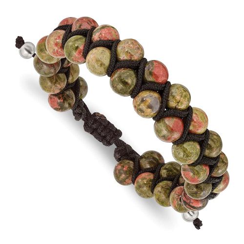 Black Macrame with Green/Red Agate Beads Adjustable Bracelet - Chisel - Modalova