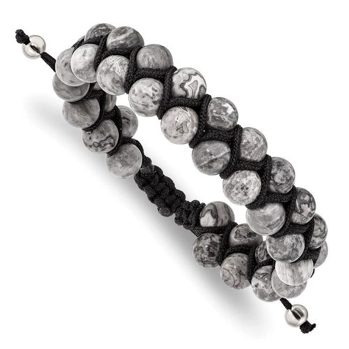 Black Macrame with Grey Map Stone Beads Adjustable Bracelet - Chisel - Modalova