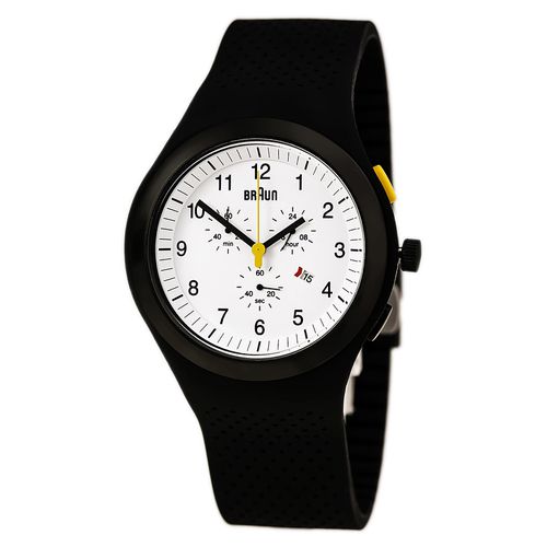 BN0115WHBKBKG Men's Sports Chronograph Black Silicone Strap White Dial Quartz Date Watch - Braun - Modalova
