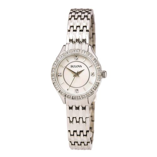 X133 Women's Crystal White MOP Dial Stainless Steel Bracelet Watch & Pendant Necklace Set - Bulova - Modalova