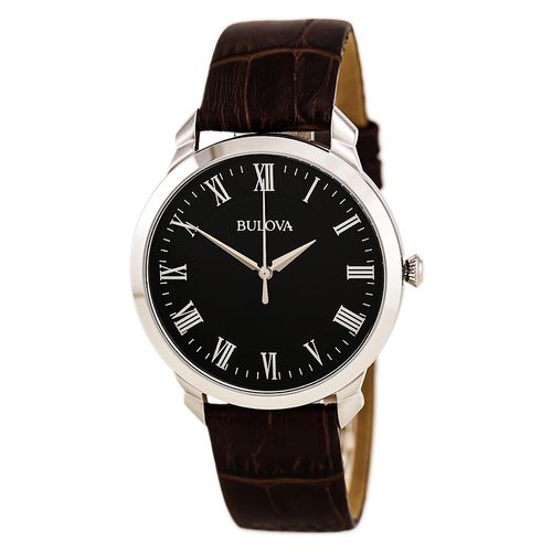 A184 Men's Classic Black Dial Brown Leather Strap Quartz Watch - Bulova - Modalova