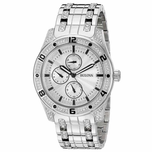 C106 Men's Crystals Silver Tone Dial Stainless Steel Bracelet Watch - Bulova - Modalova