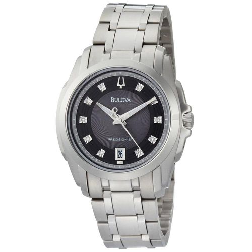 D110 Men's Precisionist Longwood Diamond Black Dial Steel Bracelet Watch - Bulova - Modalova