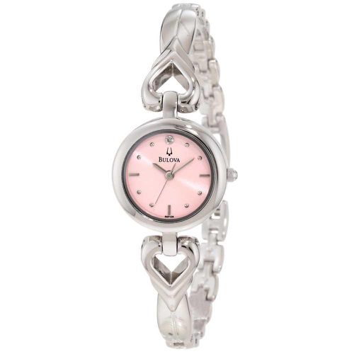 P136 Women's Stainless Steel Open Heart Bracelet Pink Dial Diamond Watch - Bulova - Modalova