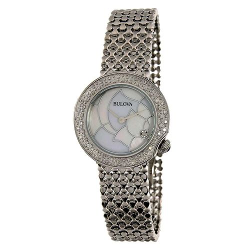 R209 Women's Diamond Studded Steel Bracelet Quartz White MOP Dial Watch - Bulova - Modalova