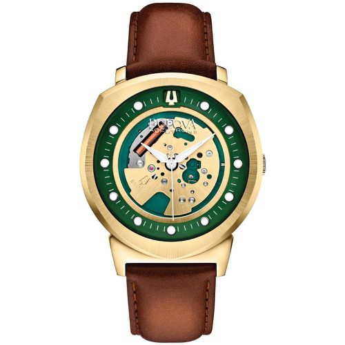 A110 Men's Accutron II Alpha 2014 Green & Gold Dial Brown Leather Strap Precisionist Watch - Bulova - Modalova