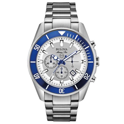 B204 Men's Marine Star Silver Dial Steel Bracelet Chronograph Watch - Bulova - Modalova