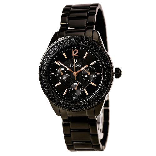 N105 Women's Black Stainless Steel Quartz Black Dial Crystal Watch - Bulova - Modalova