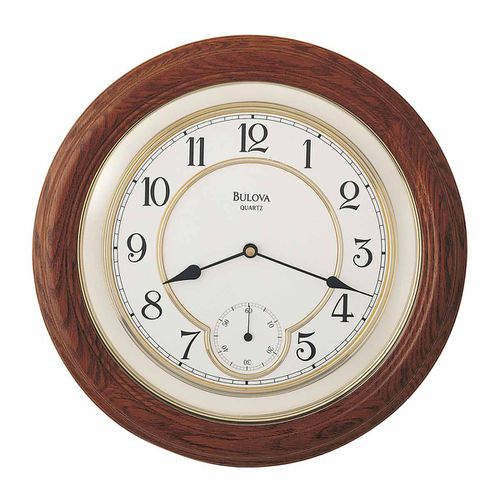 C4596 William Floating Beige Dial Traditional Dark Oak Wood Wall Clock - Bulova - Modalova