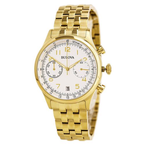 Men's Chronograph Watch - Classic Yellow Gold Bracelet Grey Dial / 97B149 - Bulova - Modalova