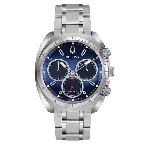 Men's Chronograph Watch - Curv Quartz Steel Bracelet Blue Dial / 96A185 - Bulova - Modalova