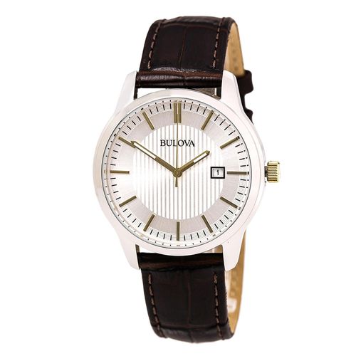 Men's Classic Leather Strap Watch - Quartz Silver Dial / 98B266 - Bulova - Modalova
