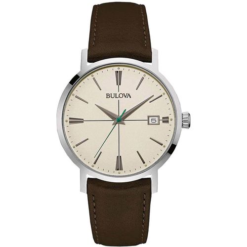 Men's Quartz Watch - Classic Beige Dial Brown Leather Strap / 96B242 - Bulova - Modalova