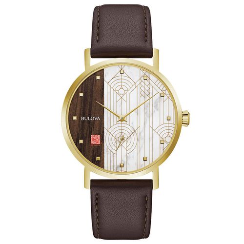 Men's Quartz Watch - Frank Lloyd Wright Brown Leather Strap / 97A141 - Bulova - Modalova