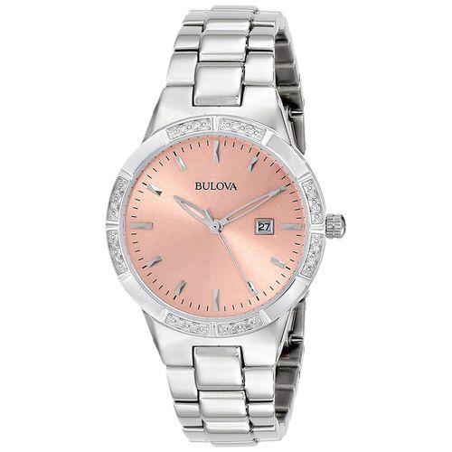 Women's Watch - Quartz Diamond Pink Dial Stainless Steel Bracelet / 96R175 - Bulova - Modalova
