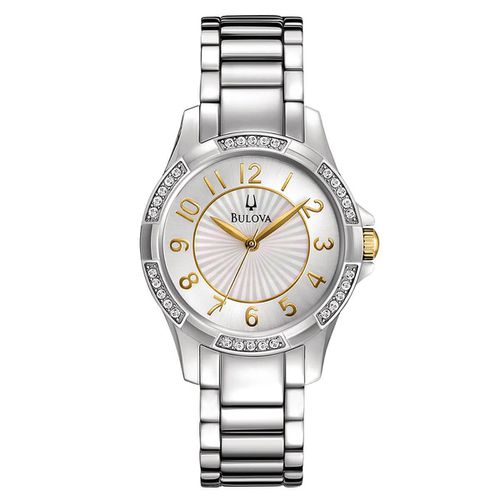 Women's Crystal Steel Bracelet Watch - Silver & MOP Dial Quartz / 98L175 - Bulova - Modalova