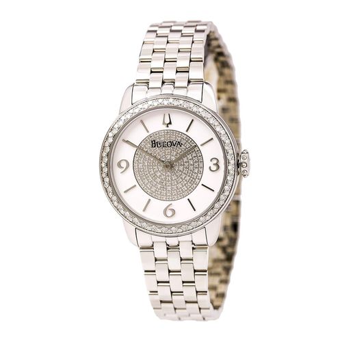 Women's Diamond Watch - Quartz Steel Bracelet White Dial / 96R184 - Bulova - Modalova
