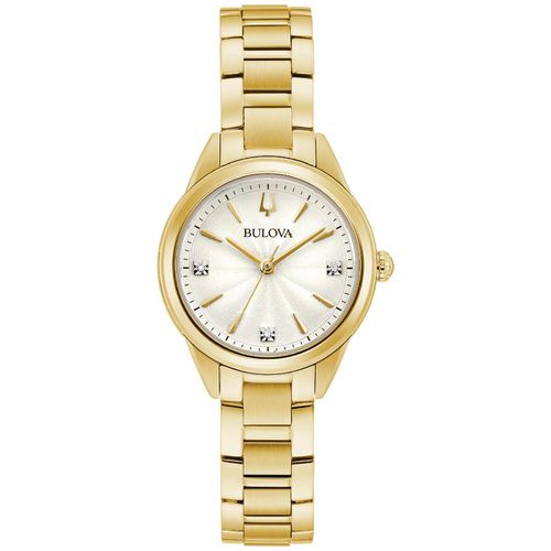 Women's Diamond Watch - Sutton Silver Tone Dial Yellow Gold Bracelet / 97P150 - Bulova - Modalova