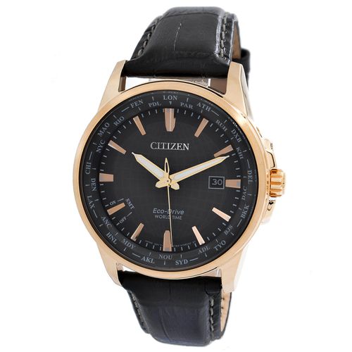 Men's Strap Watch - World Time Black Dial Black Leather / BX1003-08E - Citizen - Modalova