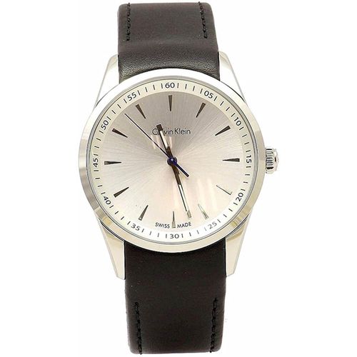 Men's Quartz Watch - Bold Silver Dial Black Leather Strap / K5A311C6 - Calvin Klein - Modalova