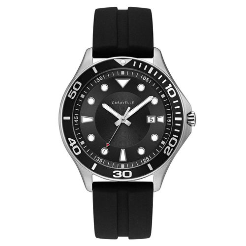 B154 Men's Quartz Black Dial Black Silicone Strap Watch - Caravelle - Modalova