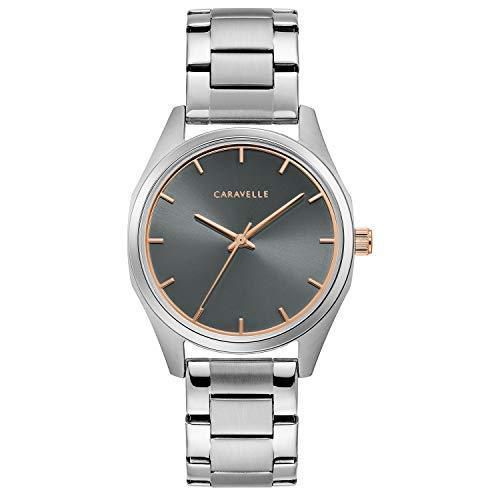 Ladies Silver Bracelet with Gray Dial and Rose Gold Details /45L178 - Caravelle - Modalova