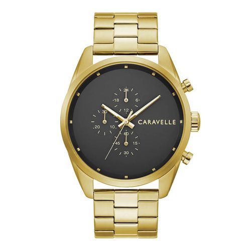 Men's Chronograph Watch - Dress Black Dial Yellow Steel / 44A113 - Caravelle - Modalova