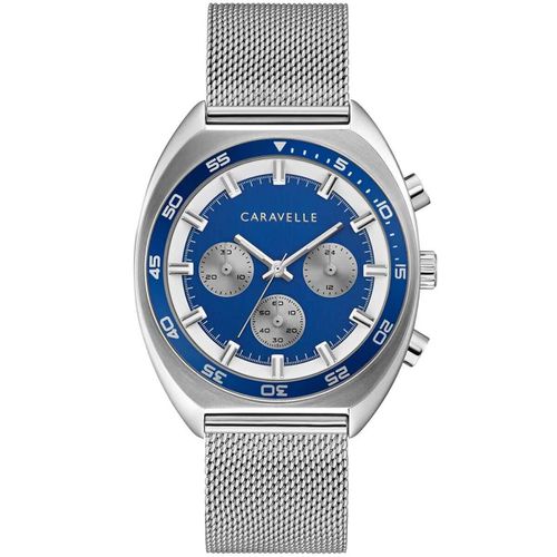 Men's Chronograph Watch - Silver and Blue Dial Bracelet / 43K100 - Caravelle - Modalova