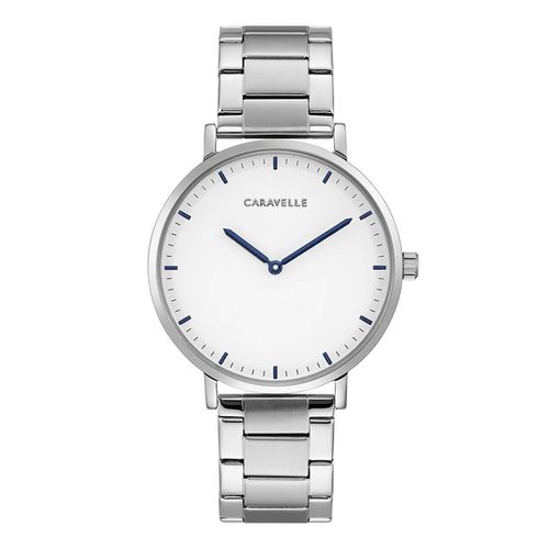 Men's Bracelet Watch - Dress White Dial Stainless Steel / 43A150 - Caravelle - Modalova