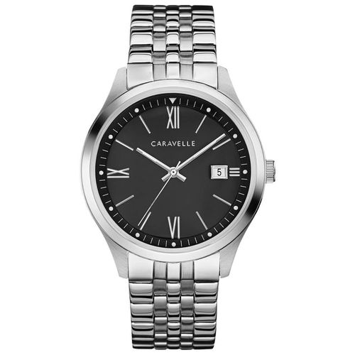 Men's Bracelet Watch - Quartz Black Dial Stainless Steel / 43B158 - Caravelle - Modalova