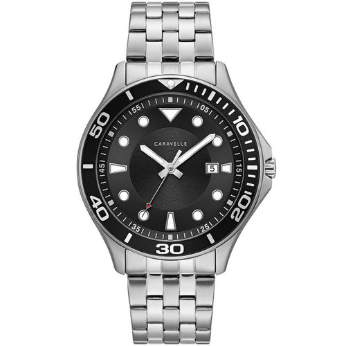 Men's Bracelet Watch - Quartz Date Black Dial Stainless Steel / 43B162 - Caravelle - Modalova