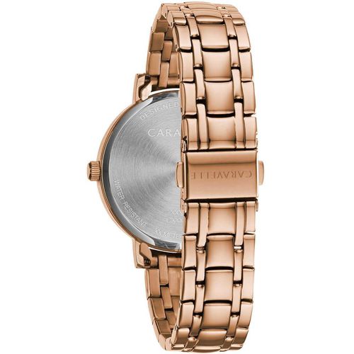 Women's Bracelet Watch - Quartz Black Dial Rose Gold Steel Crystal / 44L252 - Caravelle - Modalova