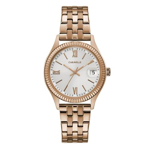 Women's Bracelet Watch - Silver Tone Dial Rose Gold Steel / 44M115 - Caravelle - Modalova