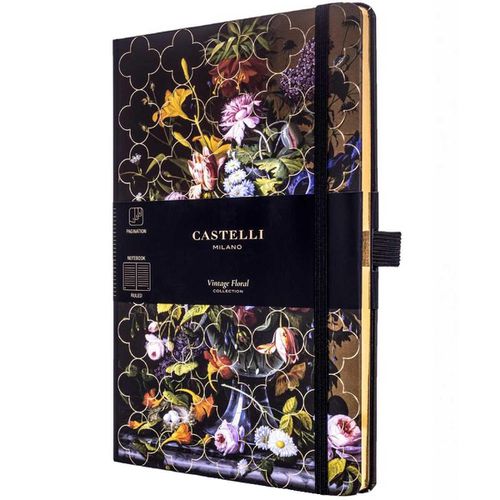 A5 Notebook - Vintage Floral Ivory Paper Medium, Ruled, Peony / QC6CB-001 - Castelli - Modalova