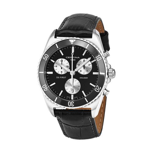 Men's Chrono Watch - DS First Black Dial Leather Strap / C014.417.16.051.00 - Certina - Modalova