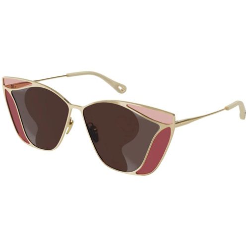 Women's Sunglasses - Gold Cat Eye Frame Dark Brown Lens / CH0049S-30011235003 - Chloe - Modalova