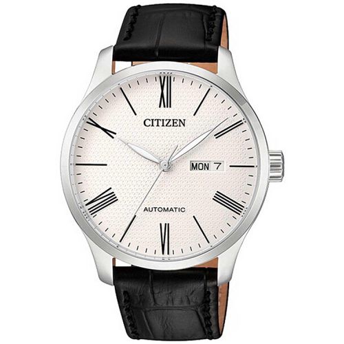 Men's Automatic Watch - White Dial Black Leather Strap / NH8350-08A - Citizen - Modalova