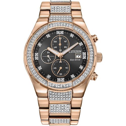 Men's Chronograph Watch - Crystal Black Dial Rose Gold Bracelet / CA0753-55E - Citizen - Modalova