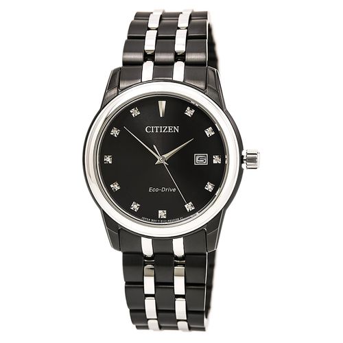 Men's Diamond Watch - Corso Two Tone Black IP Steel Black Dial / BM7348-53E - Citizen - Modalova